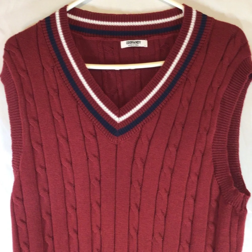 Coofandy Burgundy Cable Knit Sweater Vest Preppy Collegiate Old Money Classic